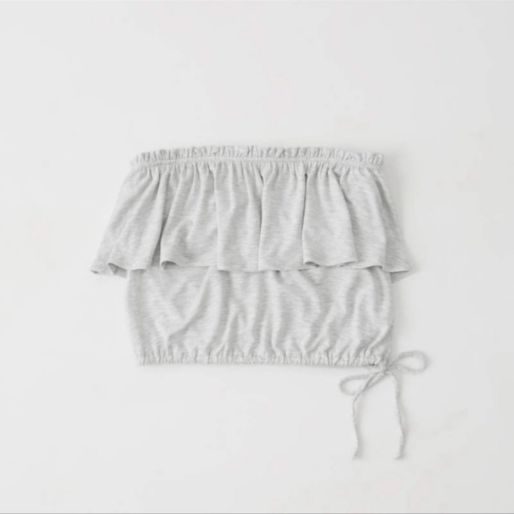 Abercrombie & Fitch Y2K Ruffle Strapless Waist Tie Crop Tube Top Grey Size XS
